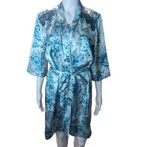 Secret Treasures Women's Silky w/Lace Blue Floral & Paisley Print Robe w/Tie SzM